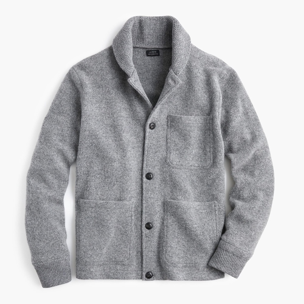 J Crew Grey Brushed Lambswool Shawl Collar Cardigan Knit Chore Jacket